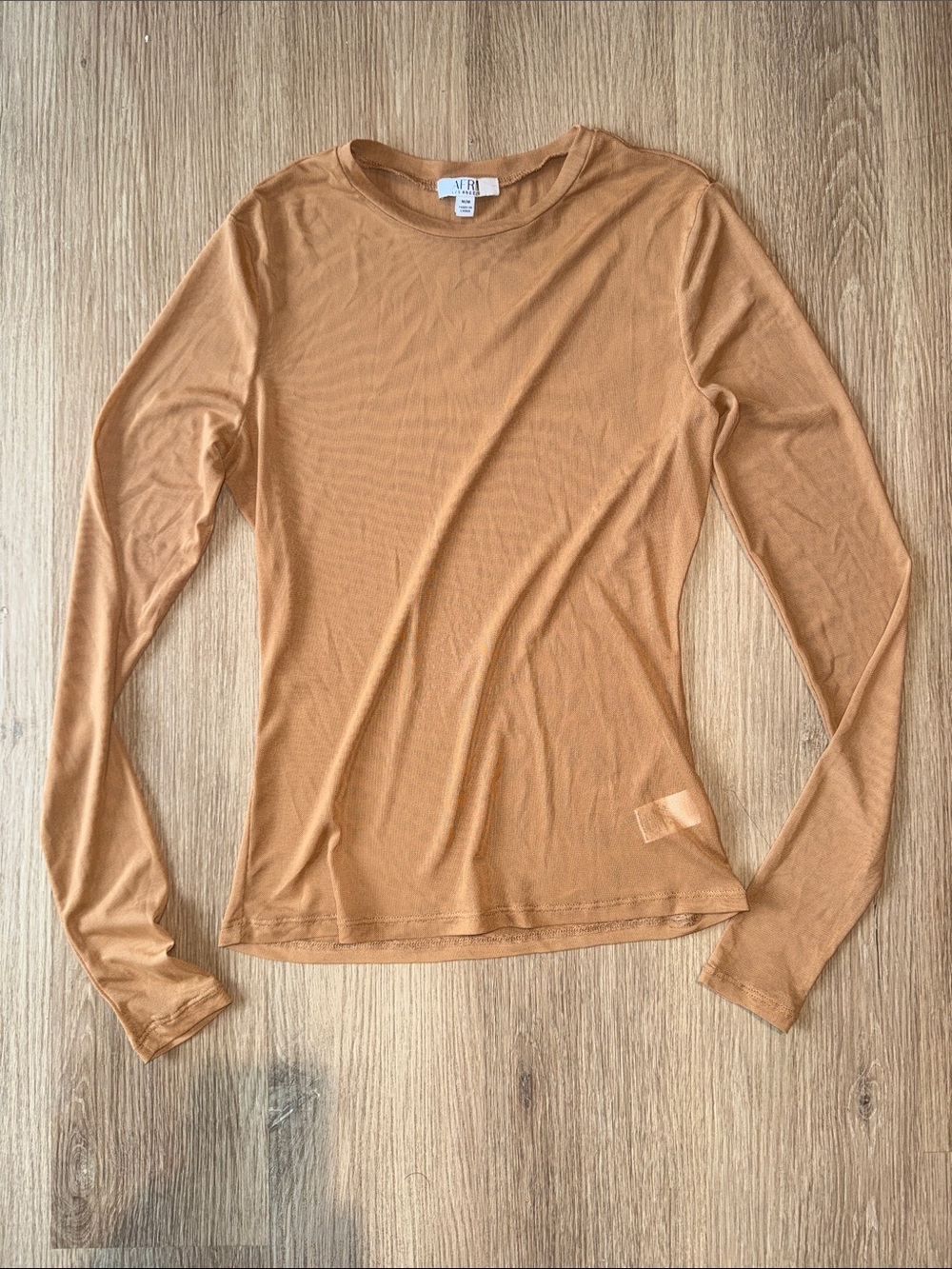 AFRM LOS ANGELES Nude / Camel Mesh Sheer Long Sleeve Crewneck Top Shirt